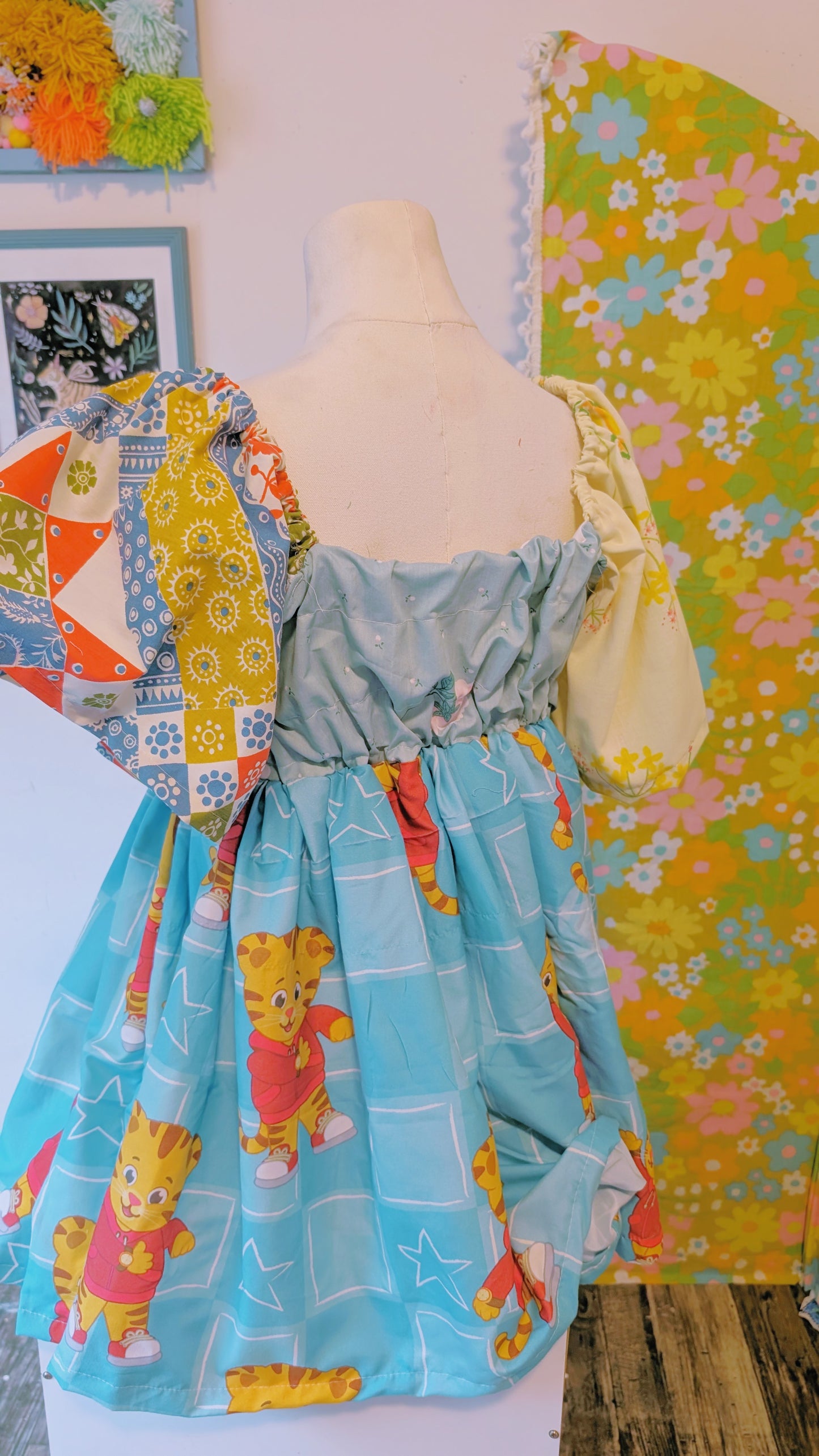 OOAK Handmade vintage textile dress size Sm