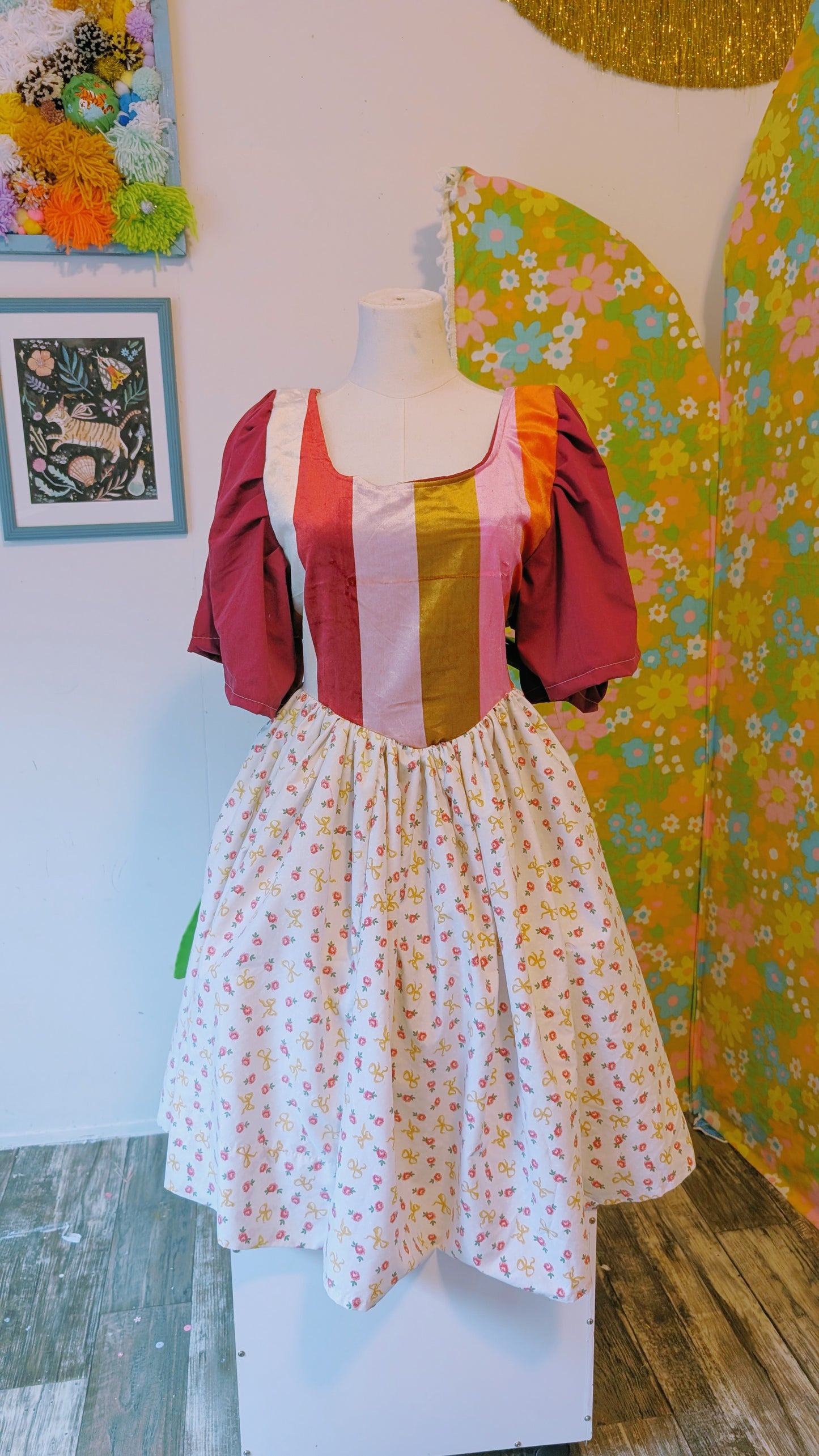 OOAK Handmade vintage textile dress size M