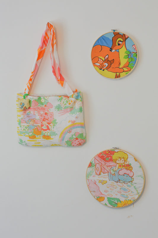 Strawberry shortcake vintage textile tote