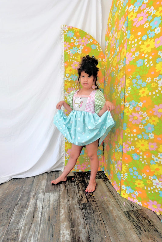 OOAK Handmade vintage textile kids dress size 4/5