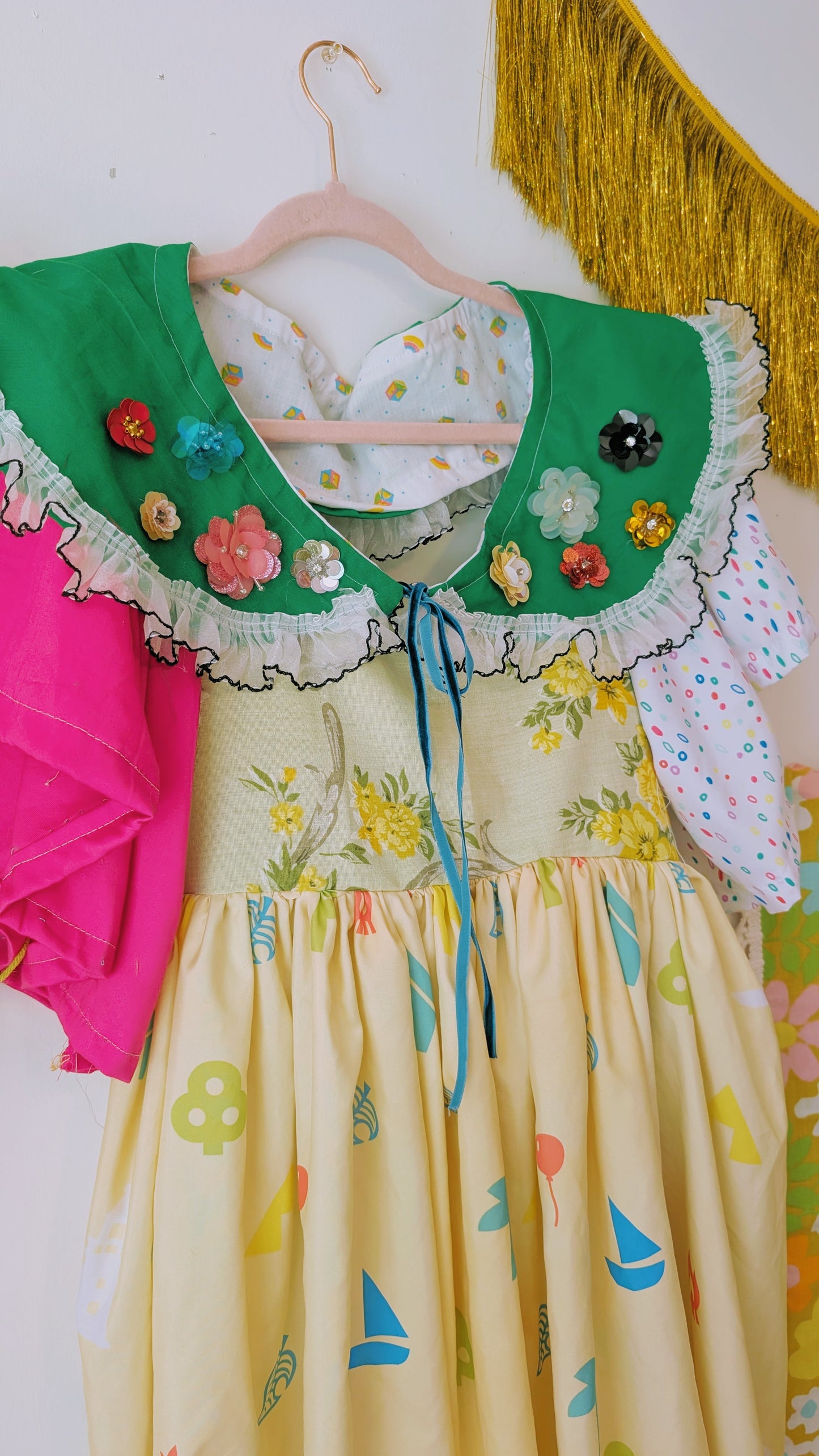 OOAK Handmade vintage textile dress size XS