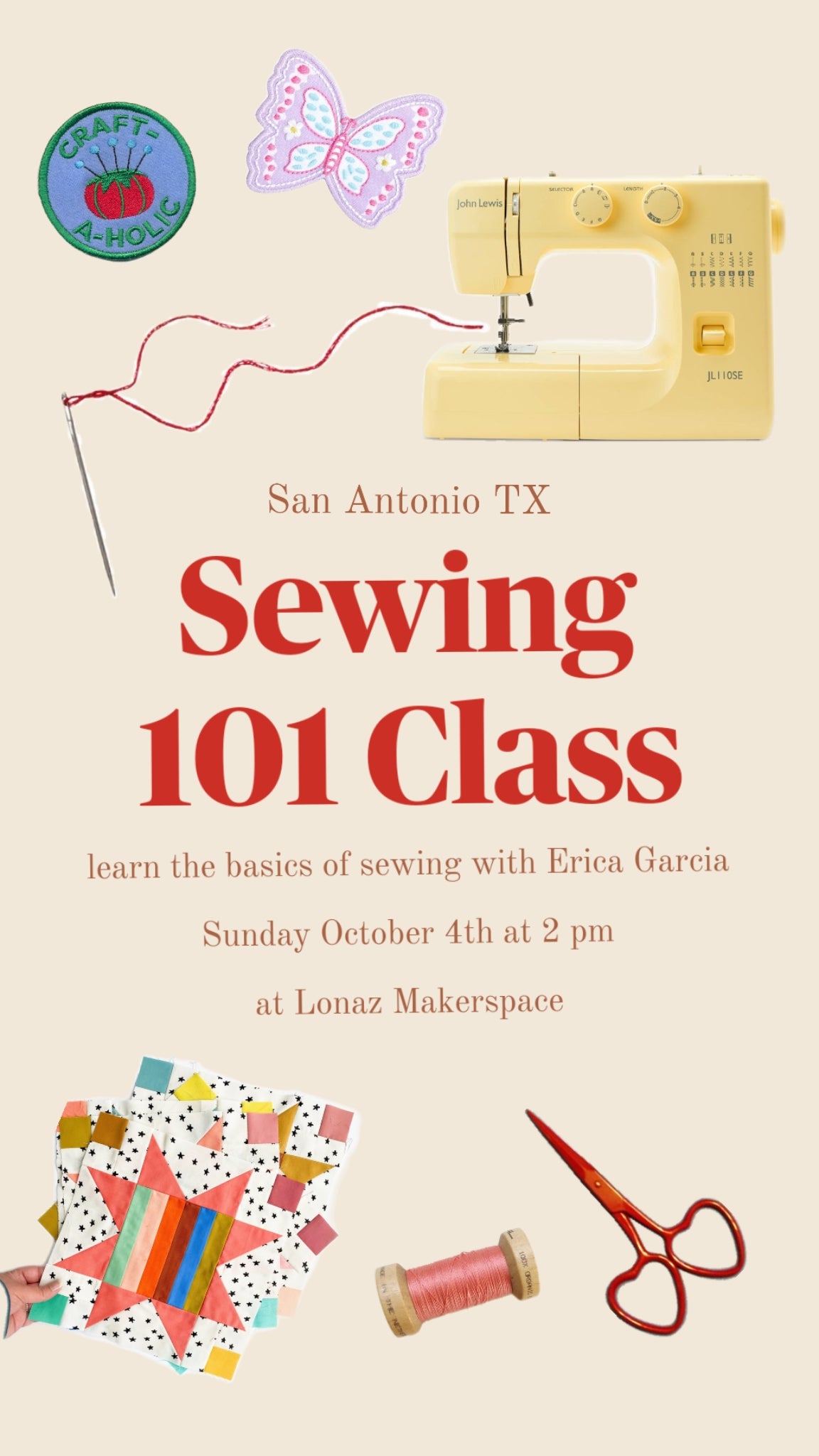 Sewing 101- ADULT CLASS learn from an expert
