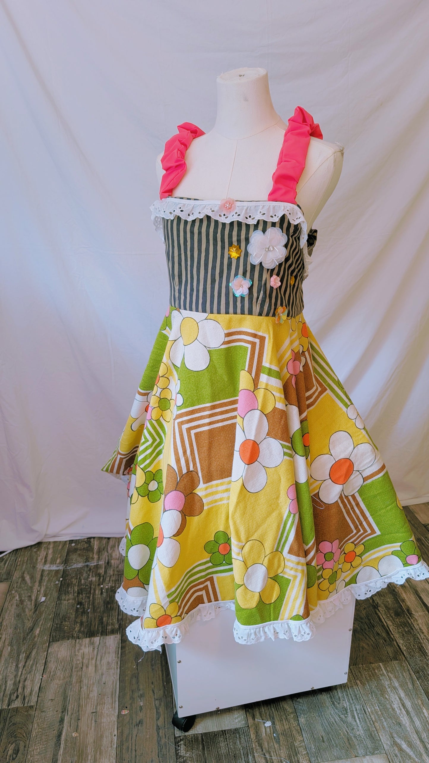 OOAK Handmade vintage textile dress size S