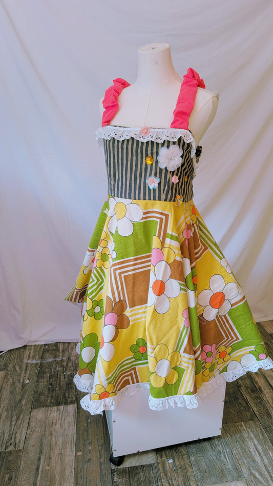 OOAK Handmade vintage textile dress size S