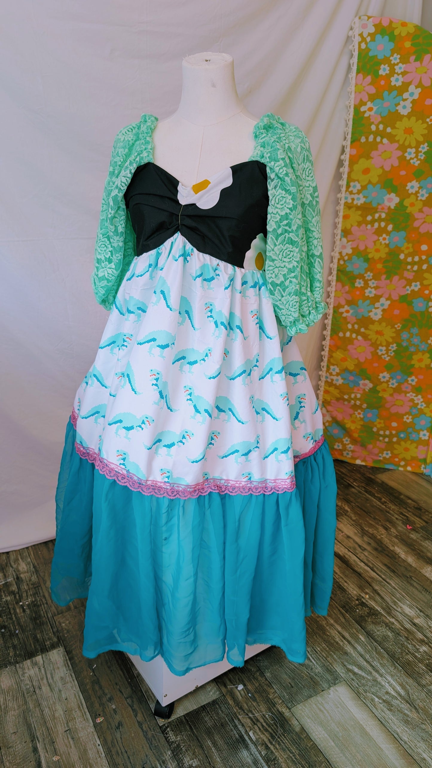 OOAK Handmade vintage textile dress size S