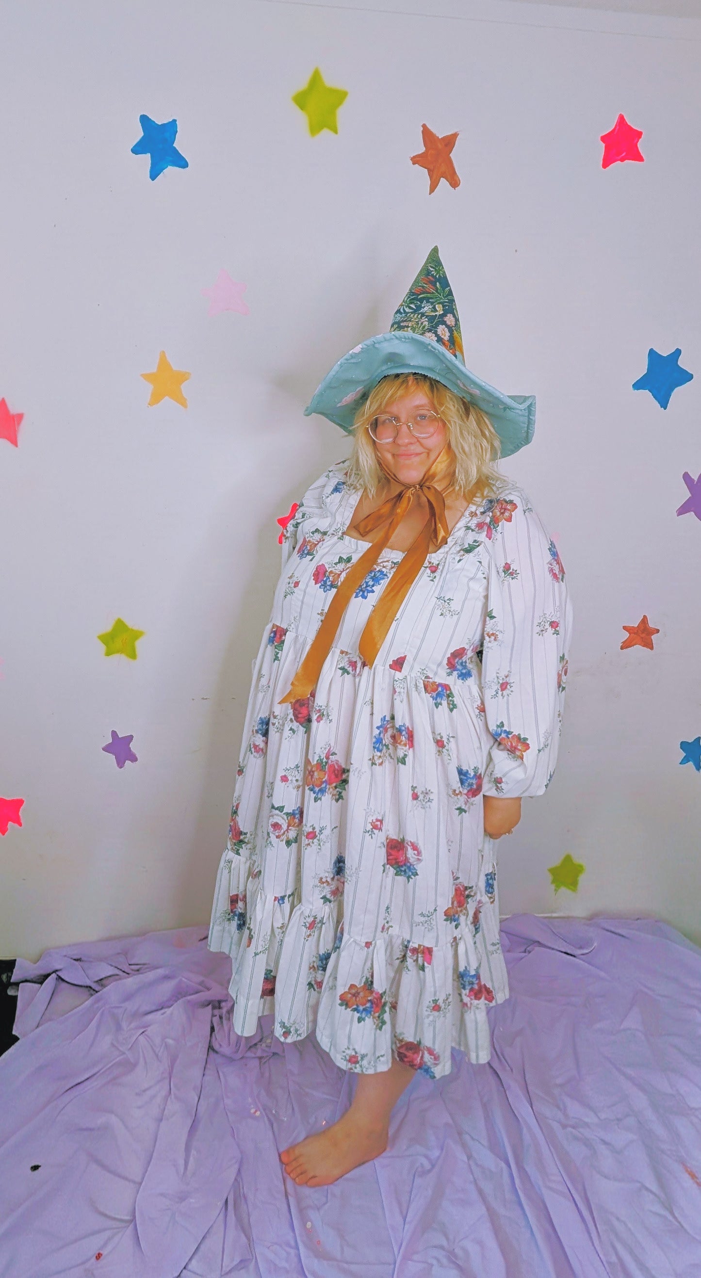 OOAK ADULT witch hat- blue floral