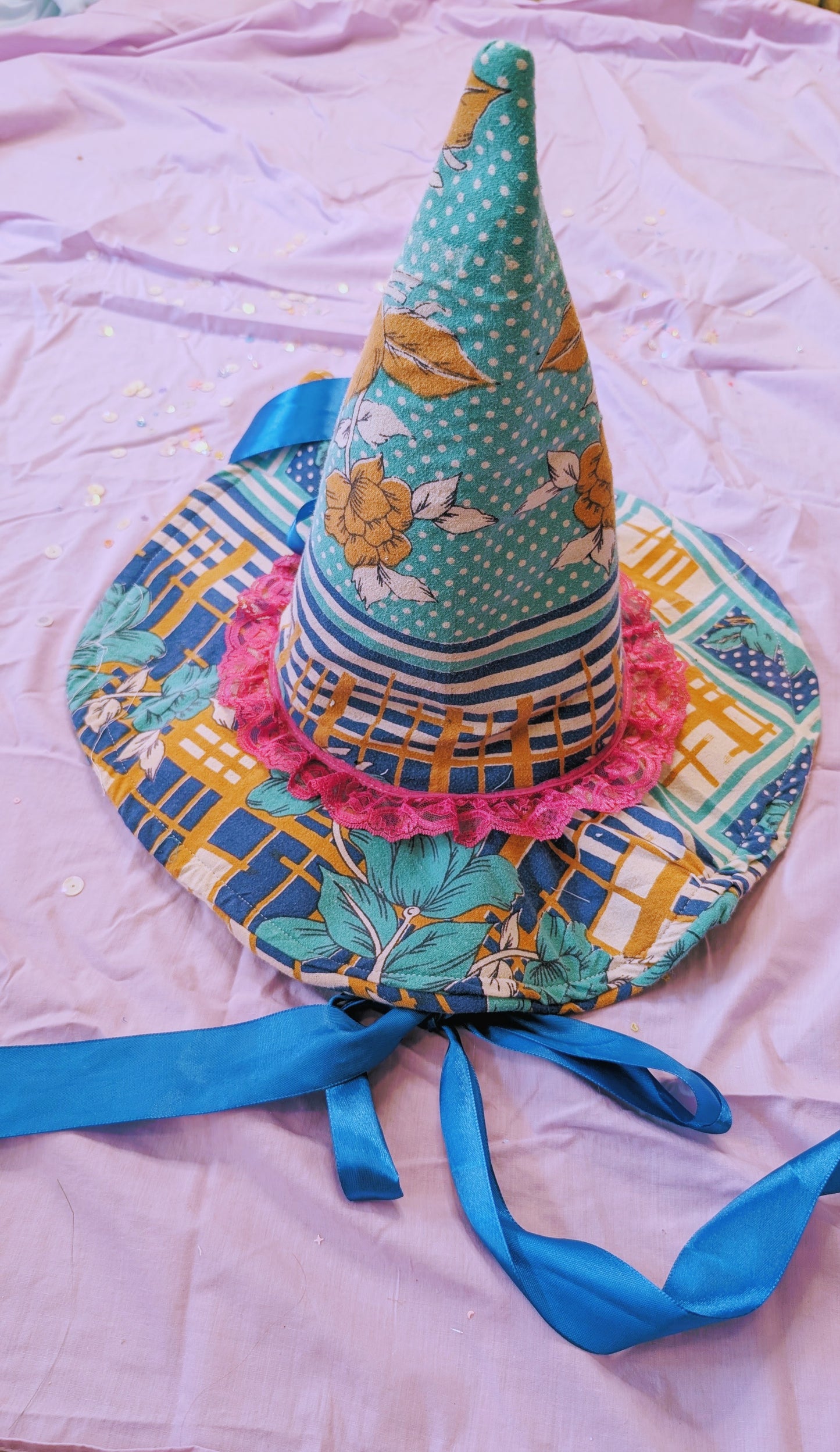 OOAK ADULT witch hat- Blue vintage
