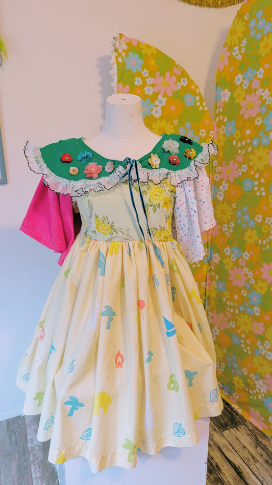 OOAK Handmade vintage textile dress size XS