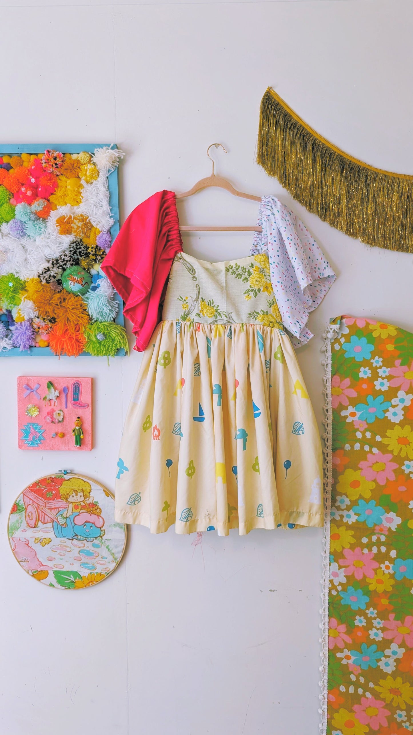 OOAK Handmade vintage textile dress size XS