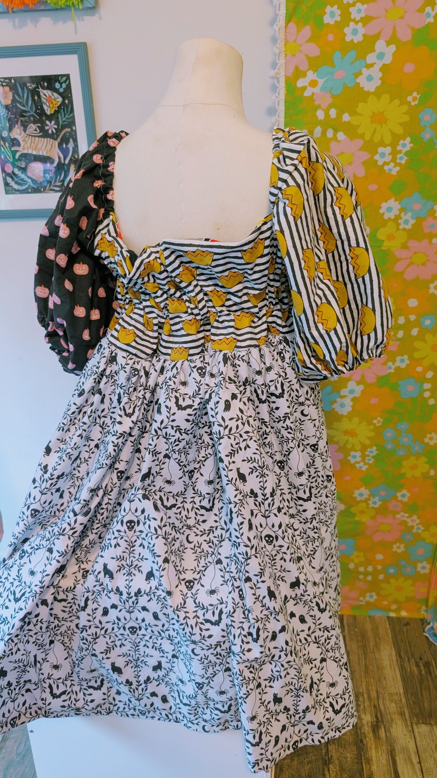 OOAK Handmade vintage textile dress size XS