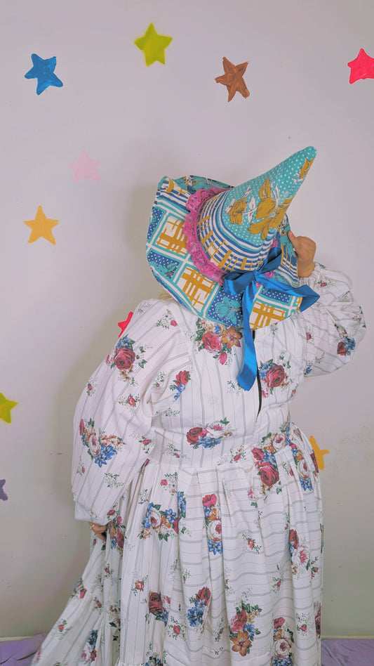 OOAK ADULT witch hat- Blue vintage