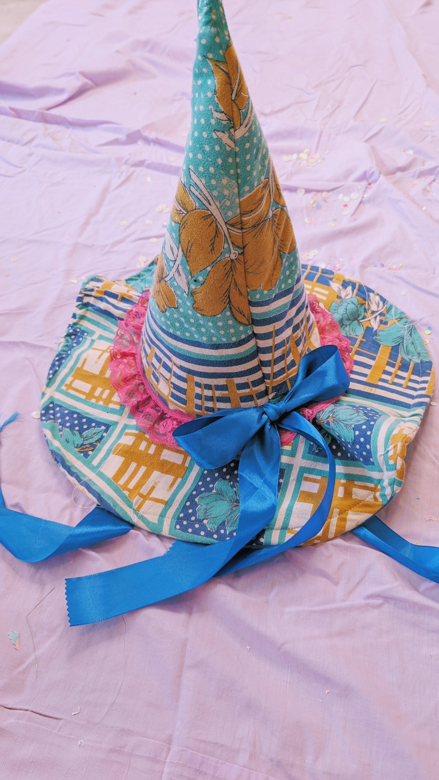 OOAK ADULT witch hat- Blue vintage
