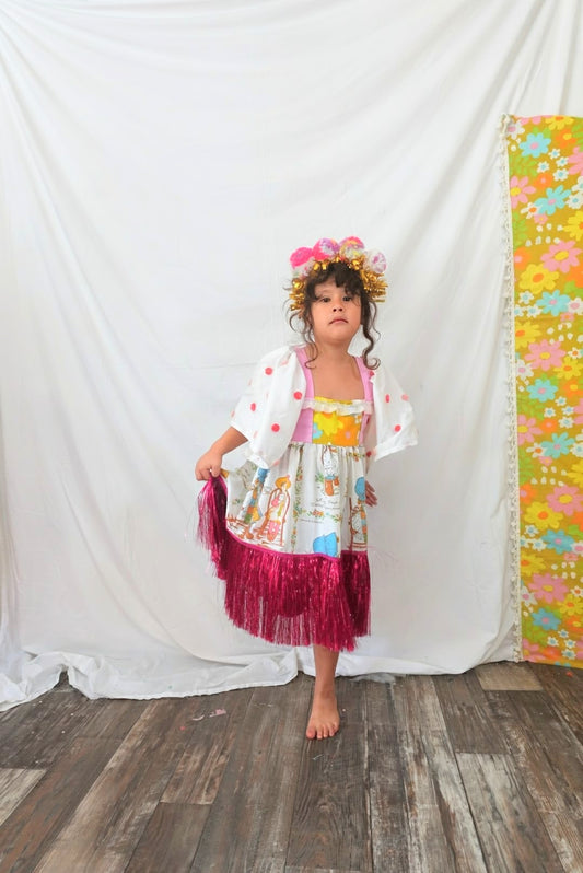 OOAK Handmade vintage textile kids dress size 6/7