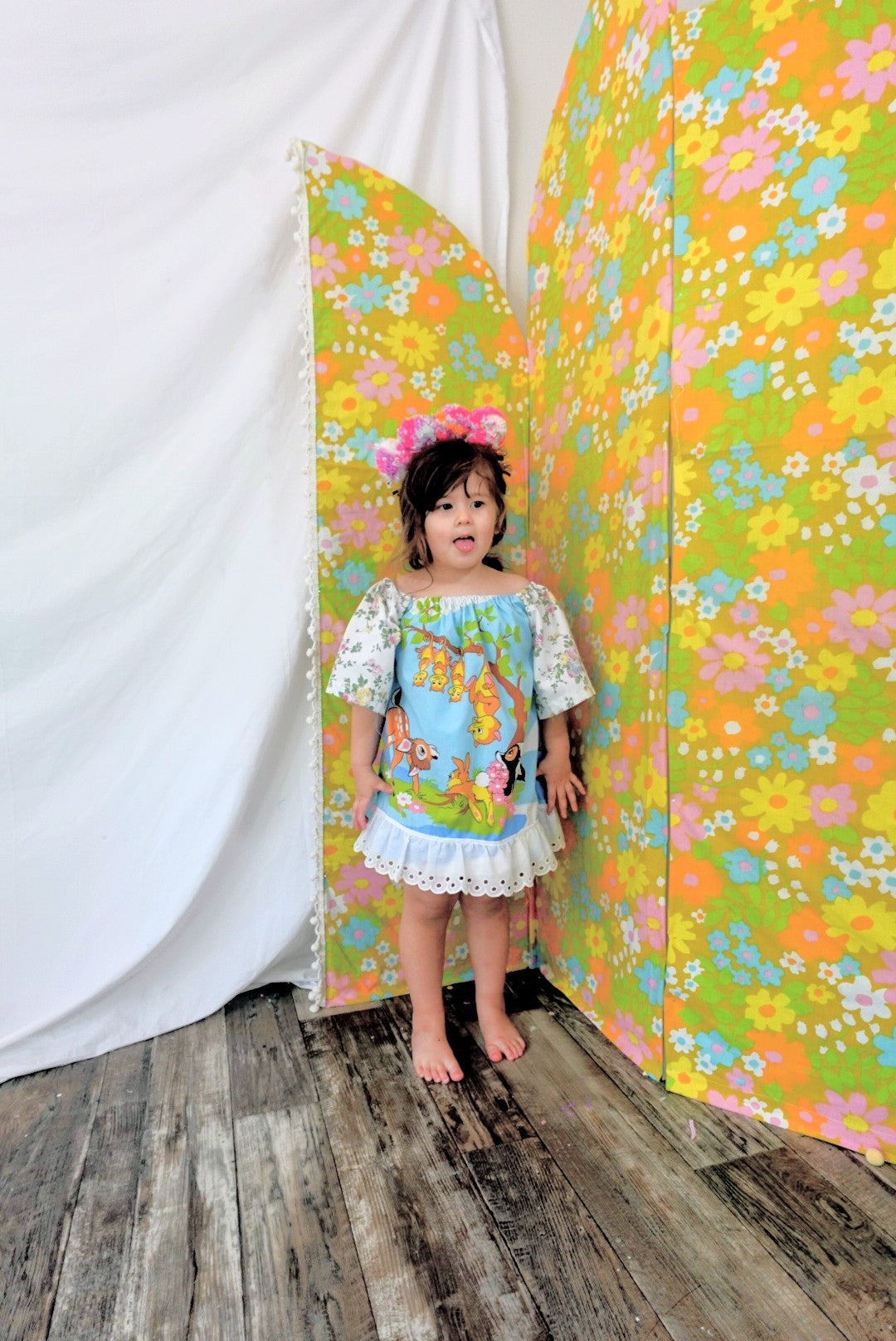 OOAK Handmade vintage textile kids dress size 3/4