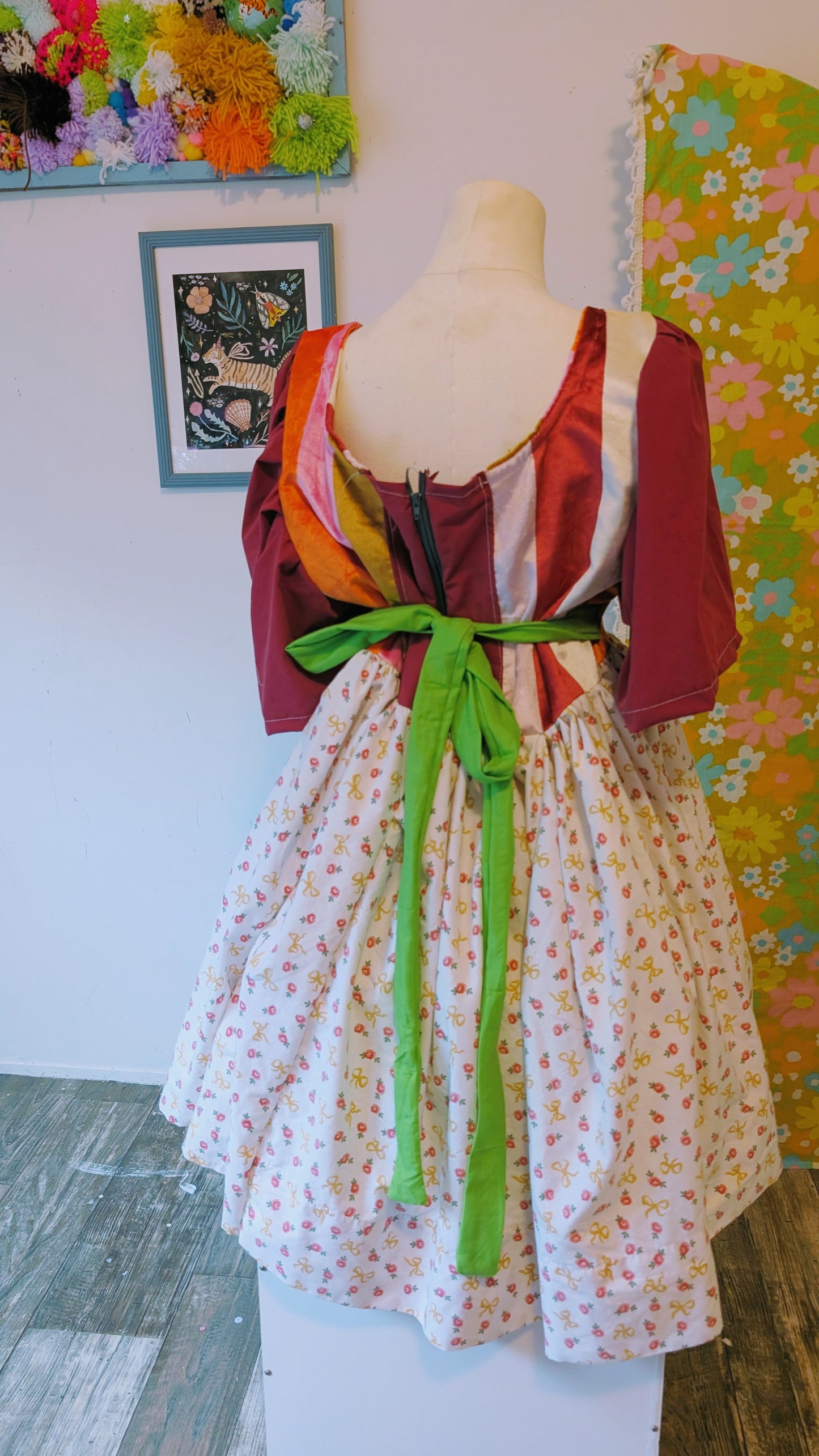 OOAK Handmade vintage textile dress size M