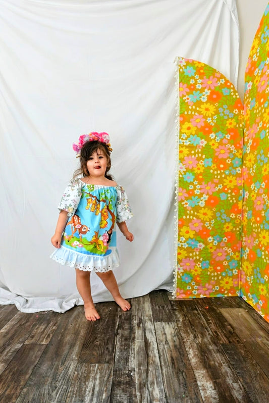 OOAK Handmade vintage textile kids dress size 3/4