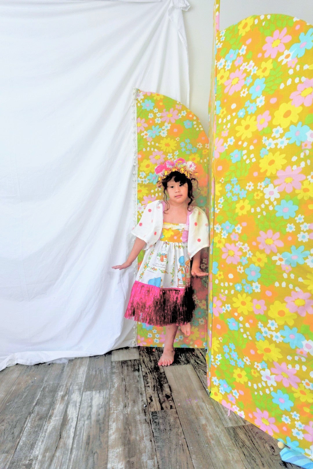 OOAK Handmade vintage textile kids dress size 6/7
