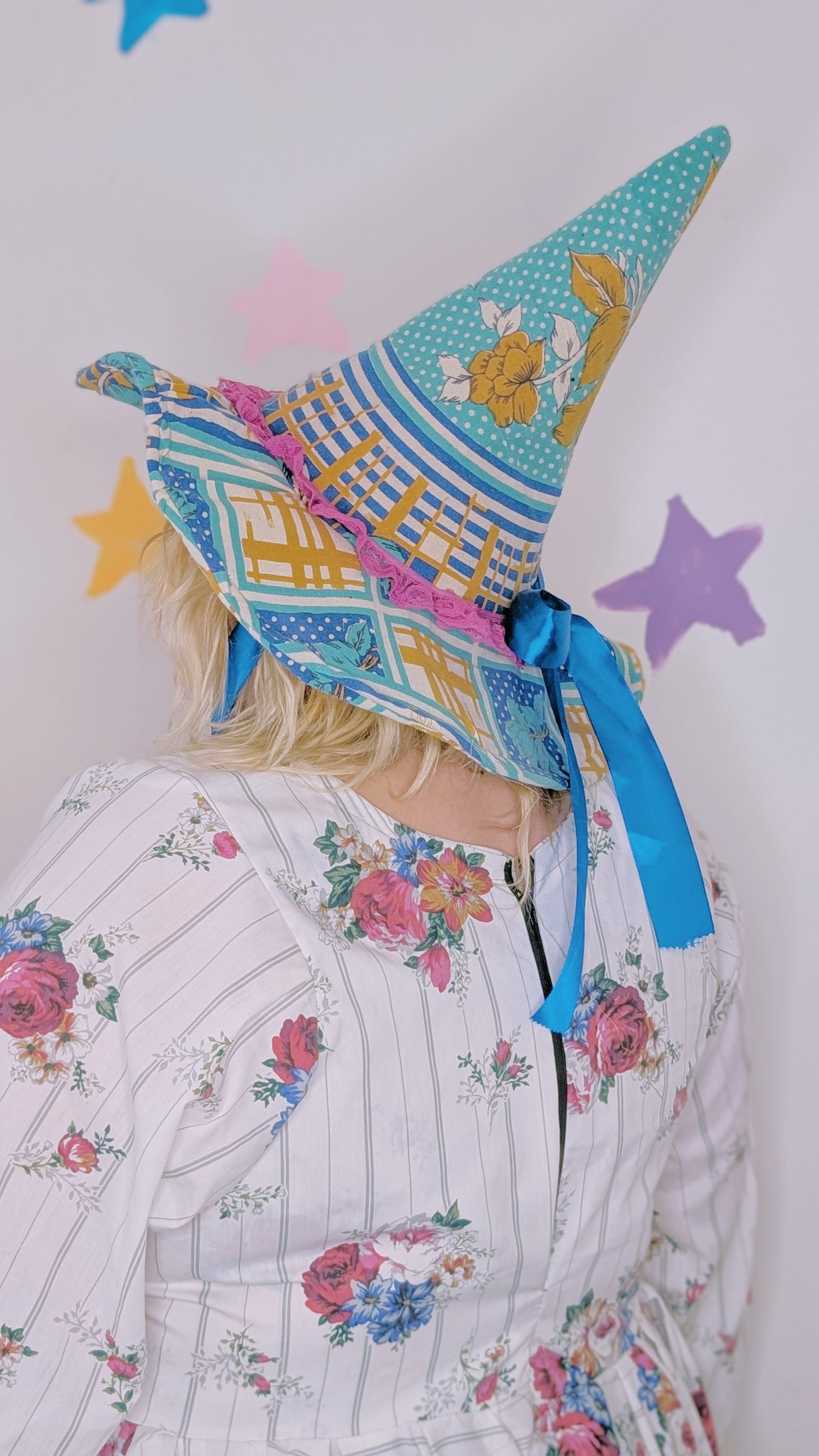 OOAK ADULT witch hat- Blue vintage