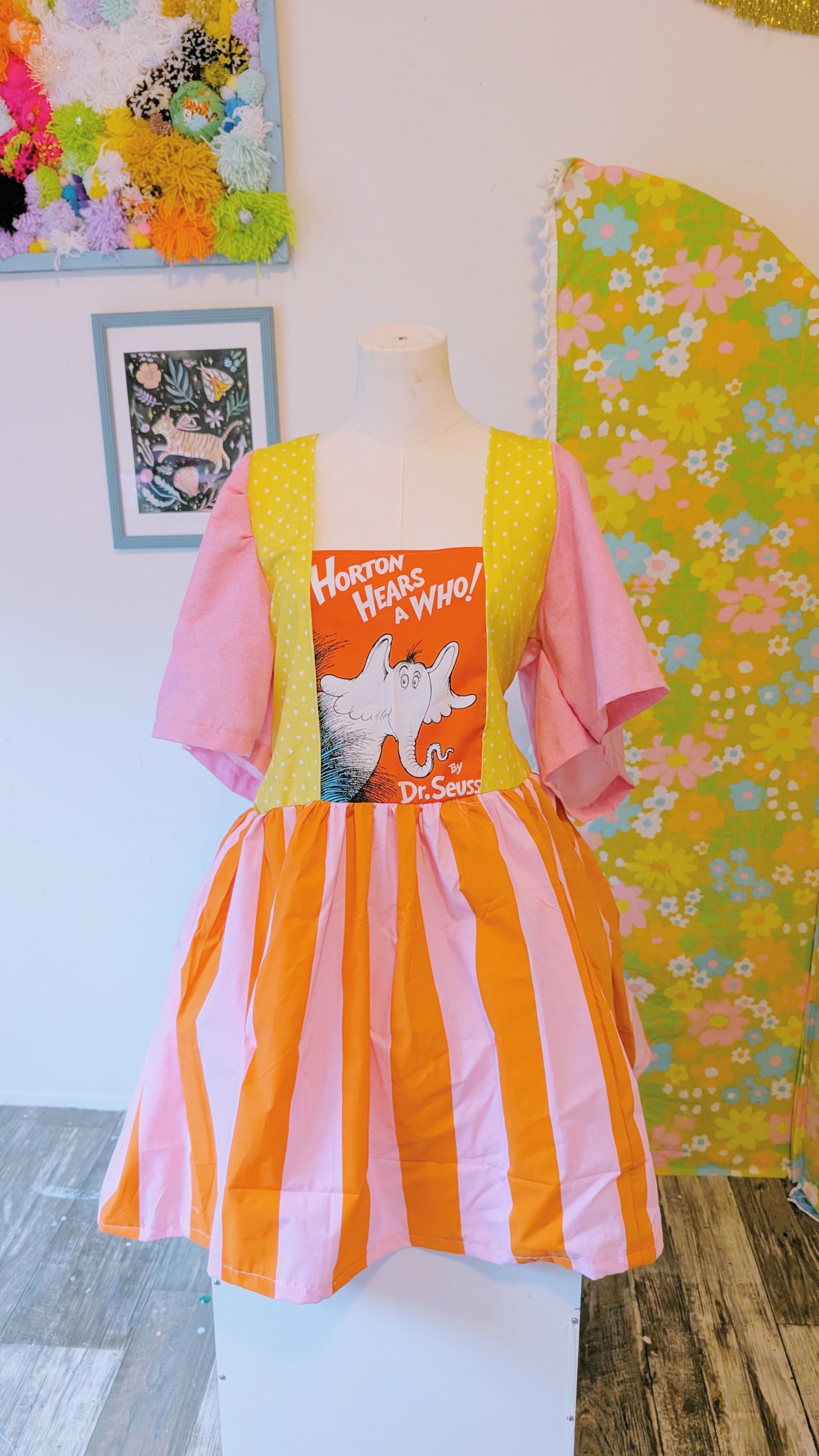 OOAK Handmade vintage textile dress size Medium