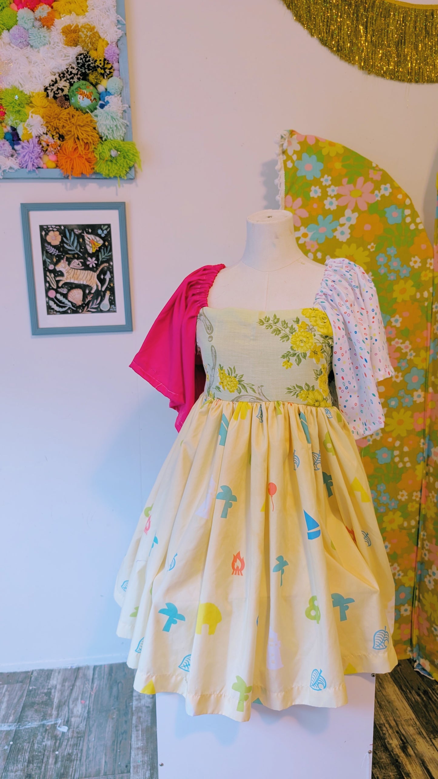 OOAK Handmade vintage textile dress size XS