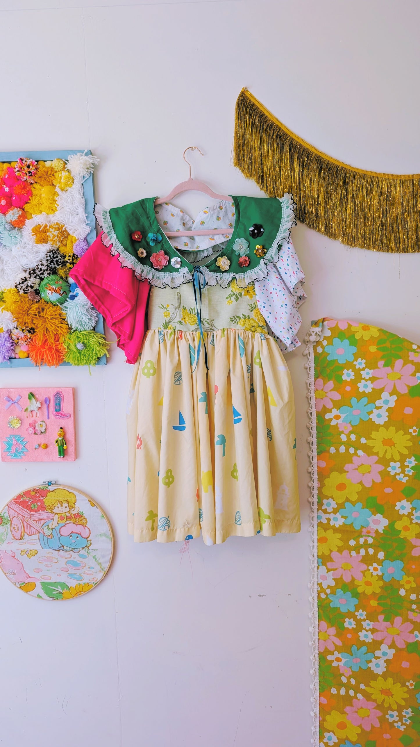 OOAK Handmade vintage textile dress size XS