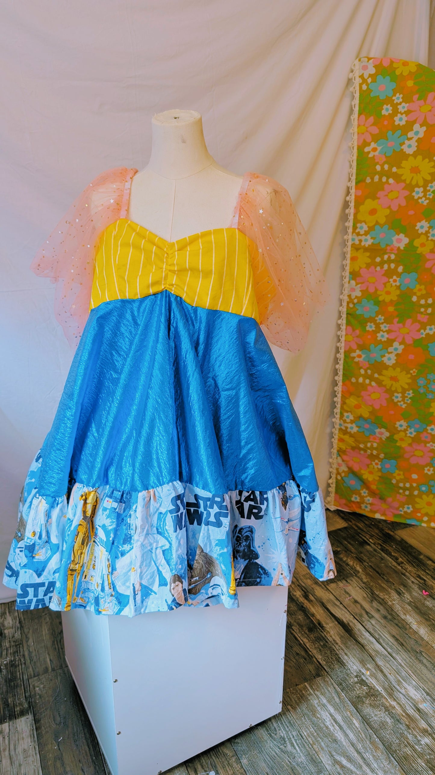 OOAK Handmade vintage textile dress size L